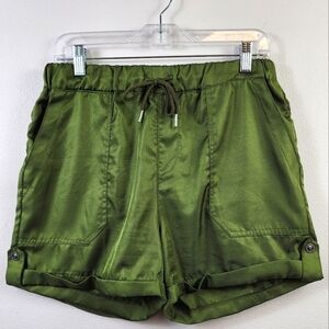 Preppy Women's Olive Green Drawstring Elastic Waist Shorts Cargo Outdoor, sz MD